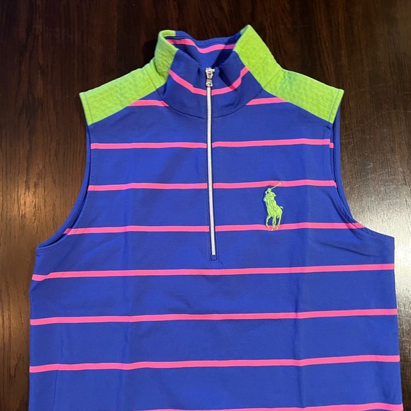 Ralph Lauren Royal Blue Sleeveless Polo Top w/Pink Stripes & Lime Green Accents - Picture 6 of 15